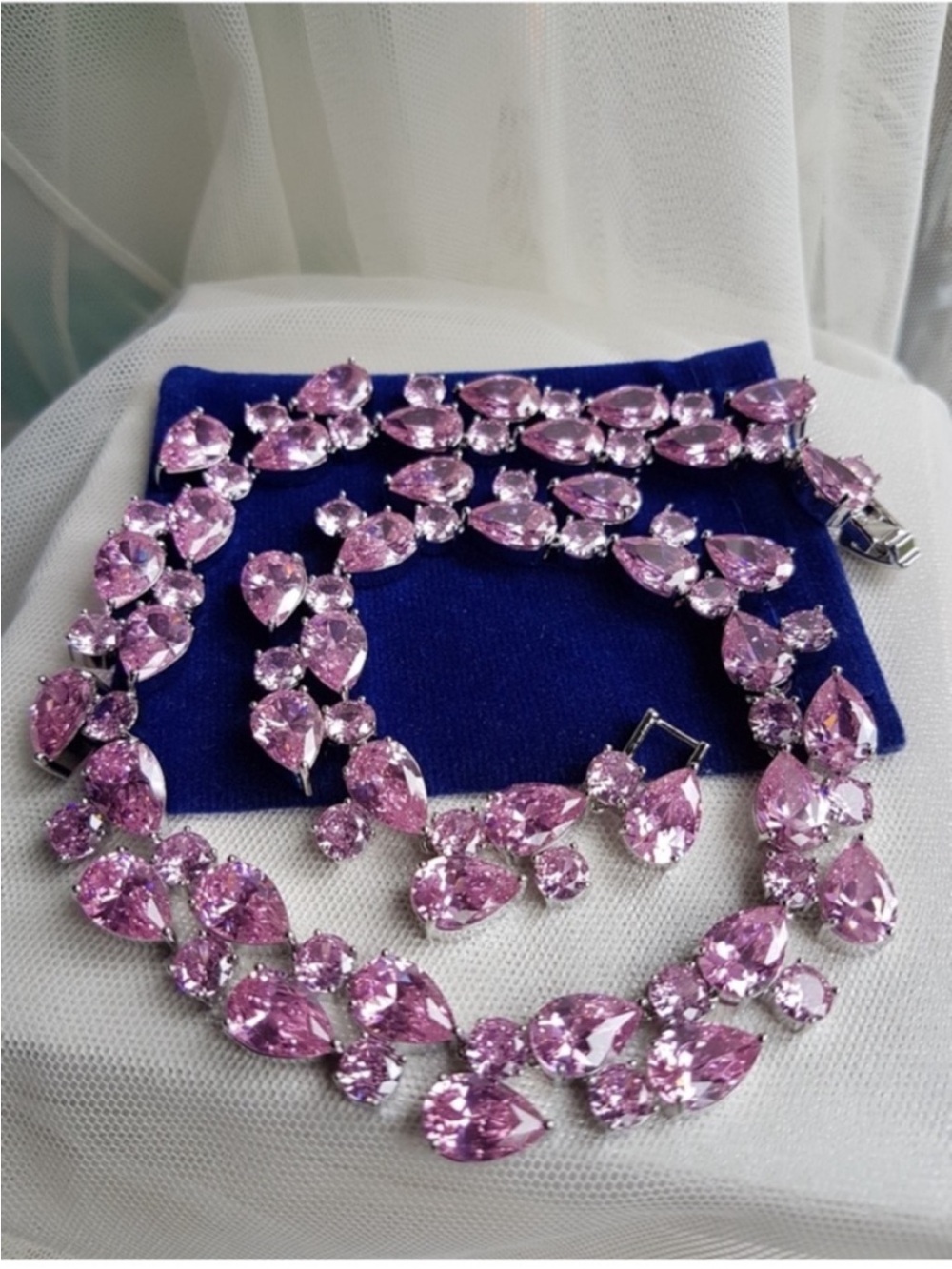 Swarovski Elements Pink Teardrop & Round Gemstone Statement Necklace & Studs NEW - Picture 14 of 17